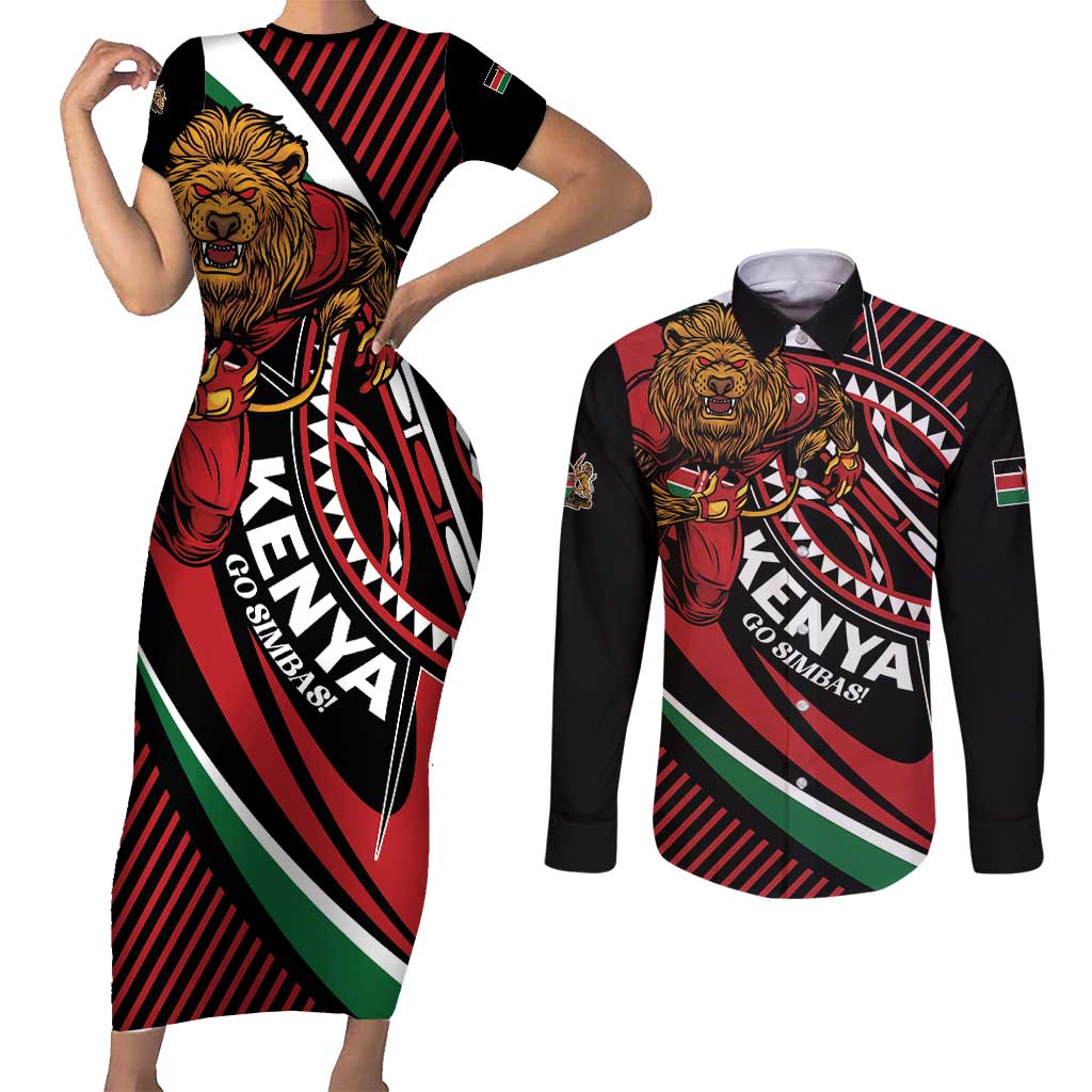 Custom Kenya Rugby Simbas Couples Matching Short Sleeve Bodycon Dress and Long Sleeve Button Shirt Elevate Your Game