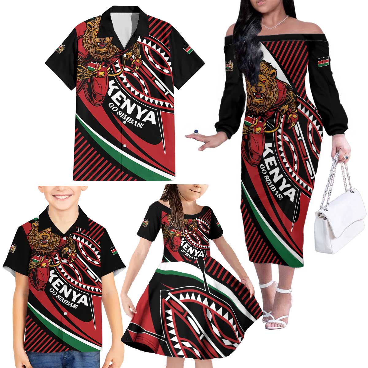 Custom Kenya Rugby Simbas Family Matching Off The Shoulder Long Sleeve Dress and Hawaiian Shirt Elevate Your Game