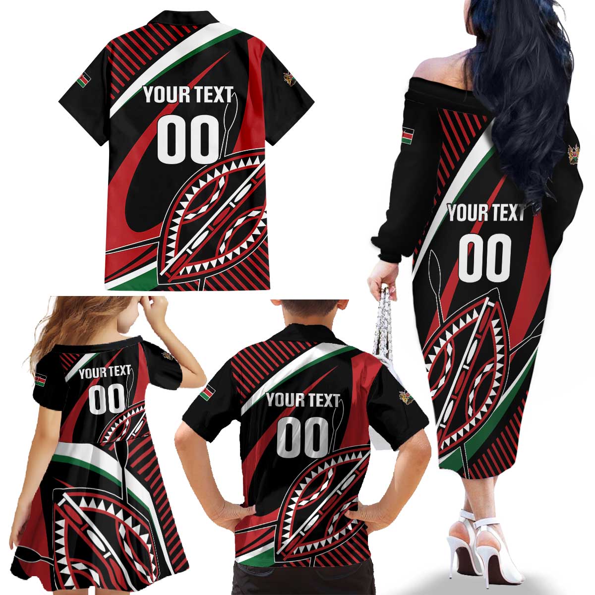Custom Kenya Rugby Simbas Family Matching Off The Shoulder Long Sleeve Dress and Hawaiian Shirt Elevate Your Game