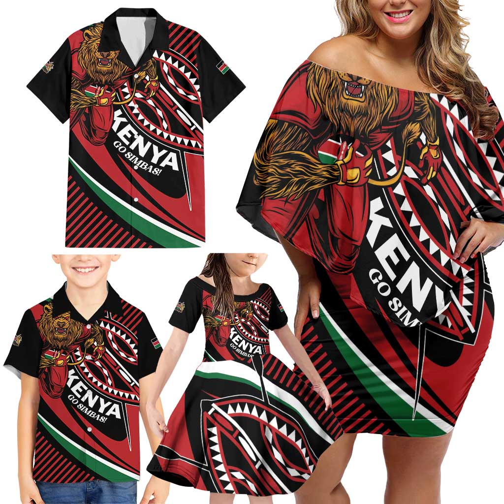 Custom Kenya Rugby Simbas Family Matching Off Shoulder Short Dress and Hawaiian Shirt Elevate Your Game