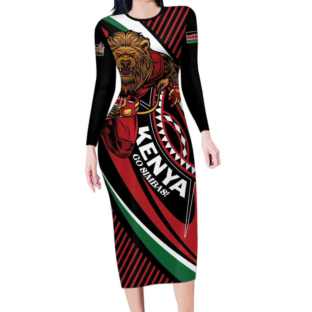 Custom Kenya Rugby Simbas Long Sleeve Bodycon Dress Elevate Your Game
