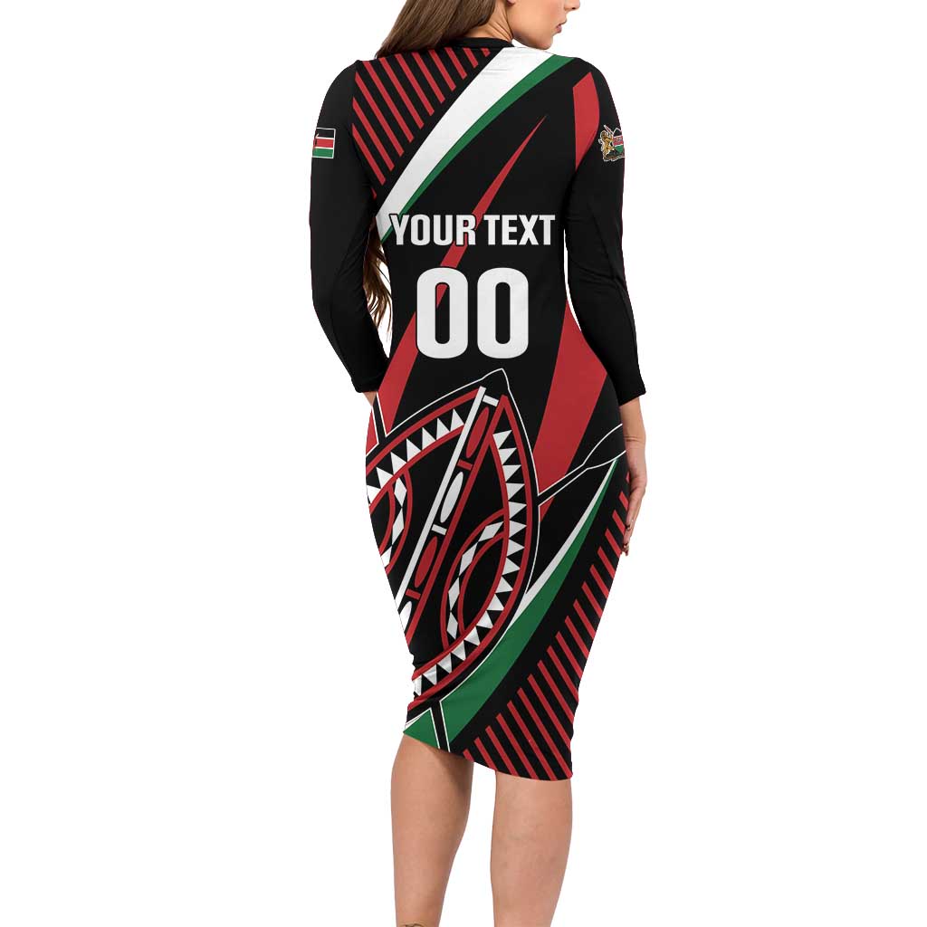 Custom Kenya Rugby Simbas Long Sleeve Bodycon Dress Elevate Your Game