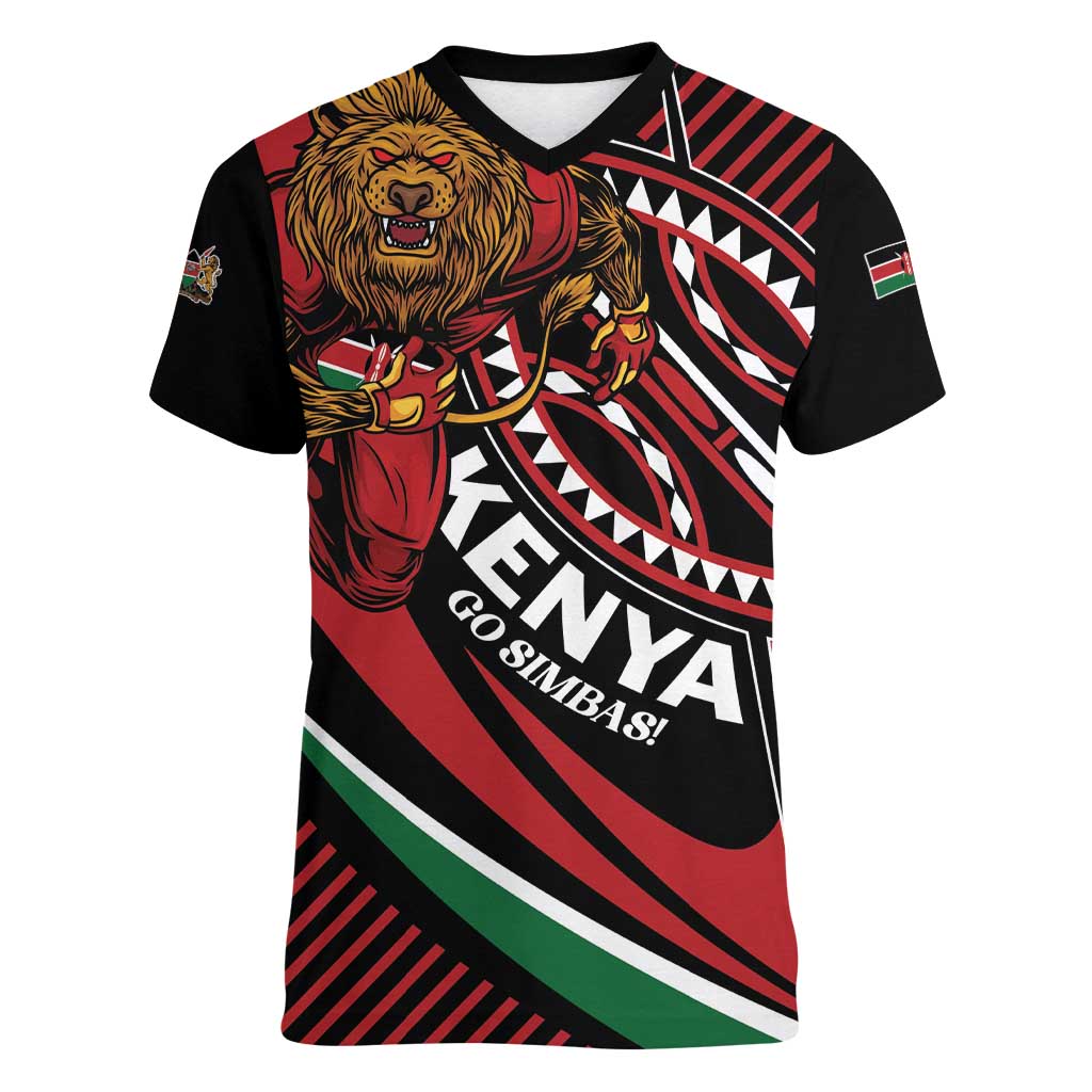 Custom Kenya Rugby Simbas Women V-Neck T-Shirt Elevate Your Game