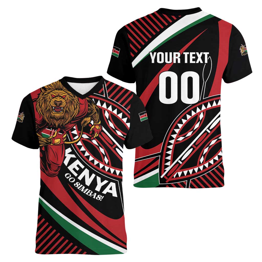 Custom Kenya Rugby Simbas Women V-Neck T-Shirt Elevate Your Game