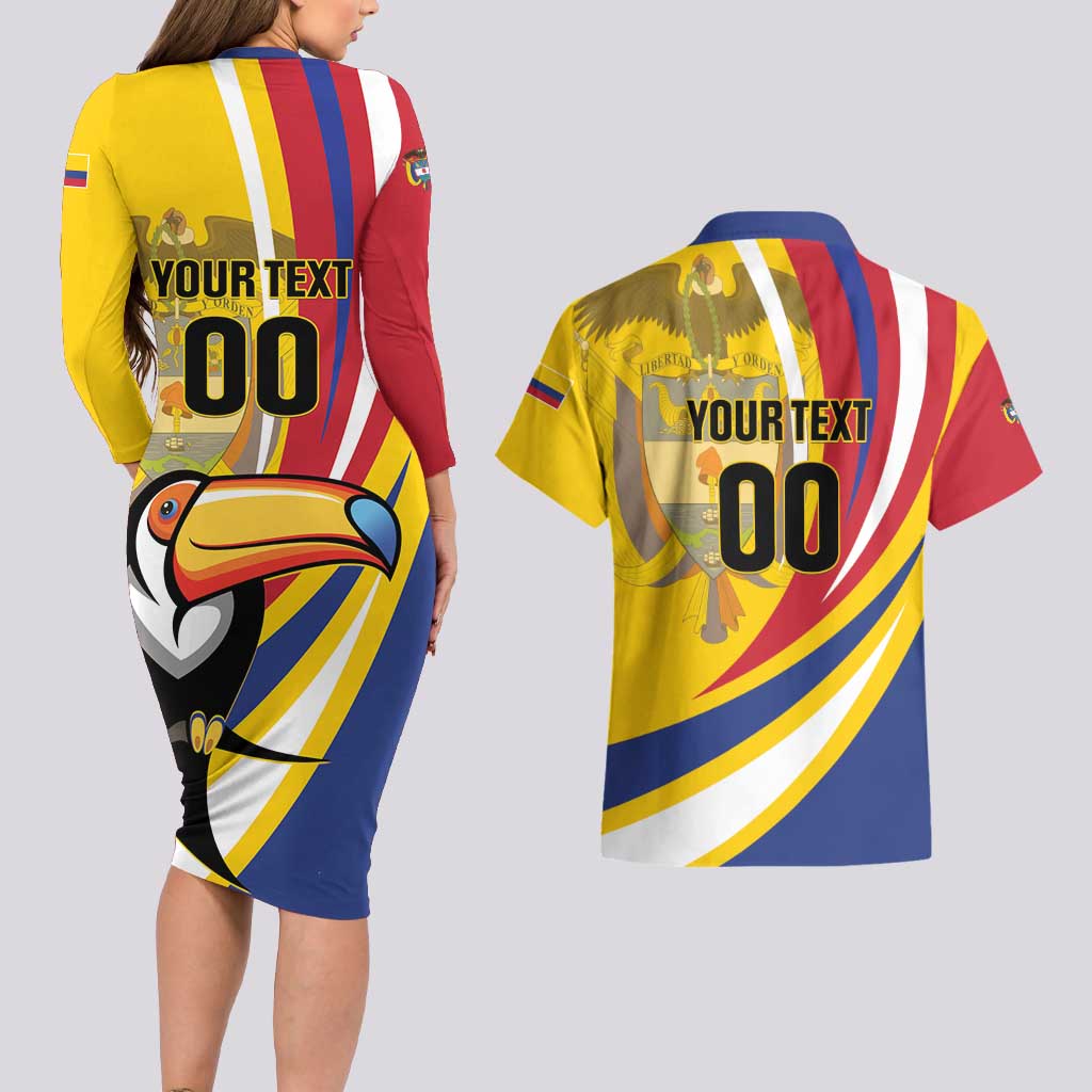 Custom Colombia Rugby Couples Matching Long Sleeve Bodycon Dress and Hawaiian Shirt Los Tucanes Go Champions