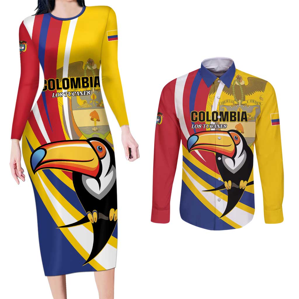 Custom Colombia Rugby Couples Matching Long Sleeve Bodycon Dress and Long Sleeve Button Shirt Los Tucanes Go Champions