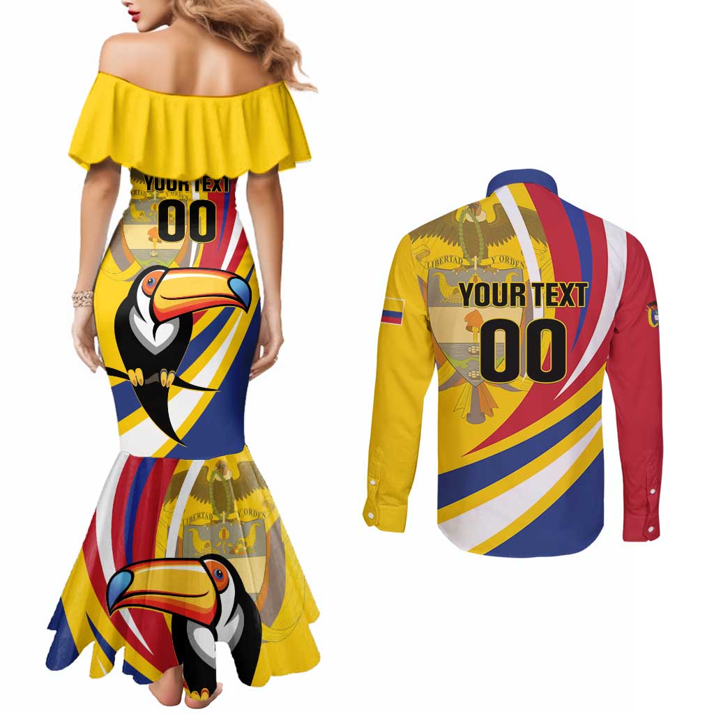 Custom Colombia Rugby Couples Matching Mermaid Dress and Long Sleeve Button Shirt Los Tucanes Go Champions