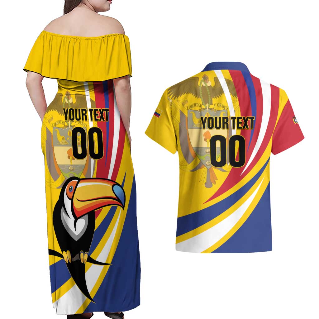 Custom Colombia Rugby Couples Matching Off Shoulder Maxi Dress and Hawaiian Shirt Los Tucanes Go Champions