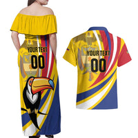 Custom Colombia Rugby Couples Matching Off Shoulder Maxi Dress and Hawaiian Shirt Los Tucanes Go Champions