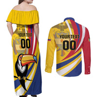 Custom Colombia Rugby Couples Matching Off Shoulder Maxi Dress and Long Sleeve Button Shirt Los Tucanes Go Champions