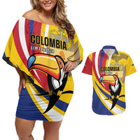 Custom Colombia Rugby Couples Matching Off Shoulder Short Dress and Hawaiian Shirt Los Tucanes Go Champions