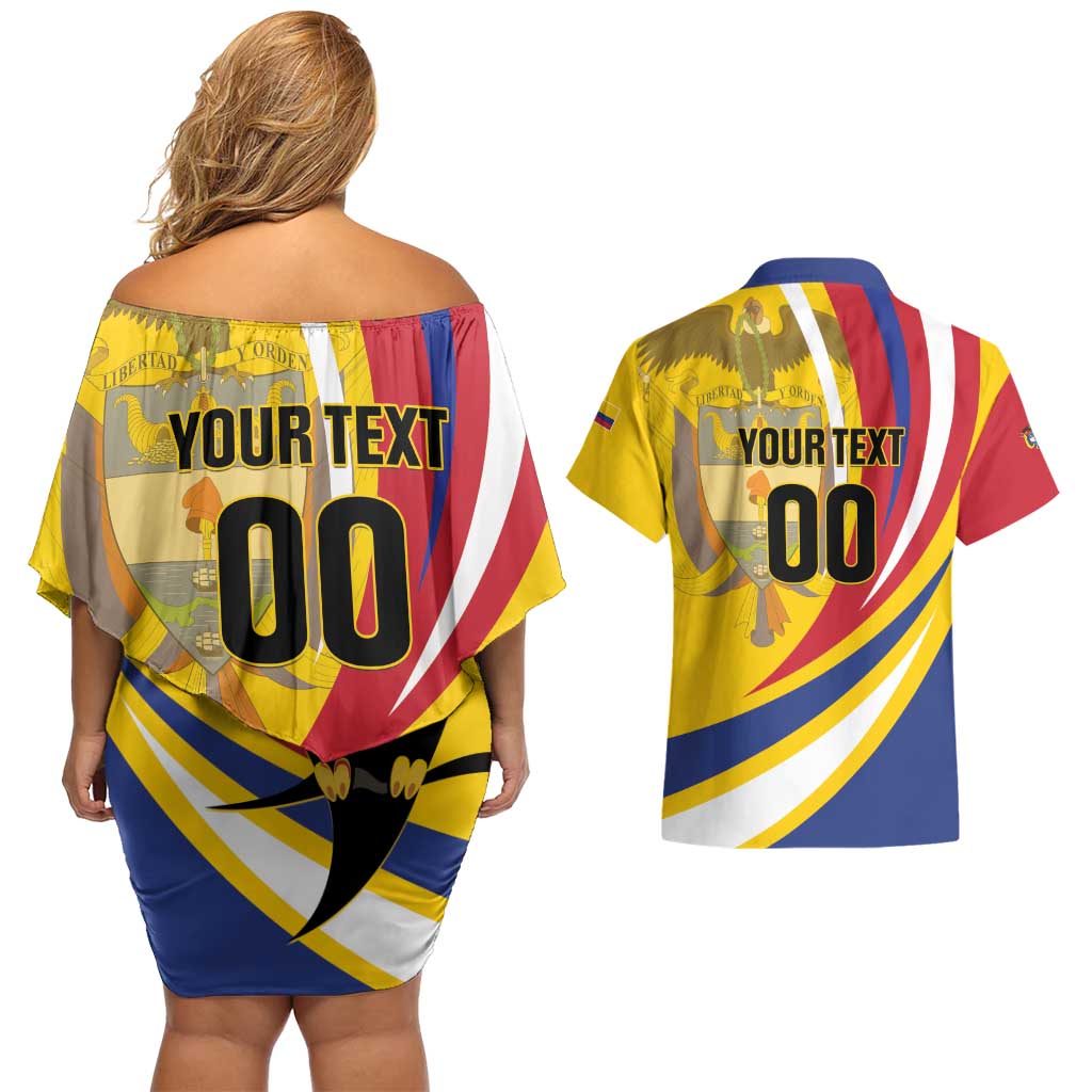 Custom Colombia Rugby Couples Matching Off Shoulder Short Dress and Hawaiian Shirt Los Tucanes Go Champions