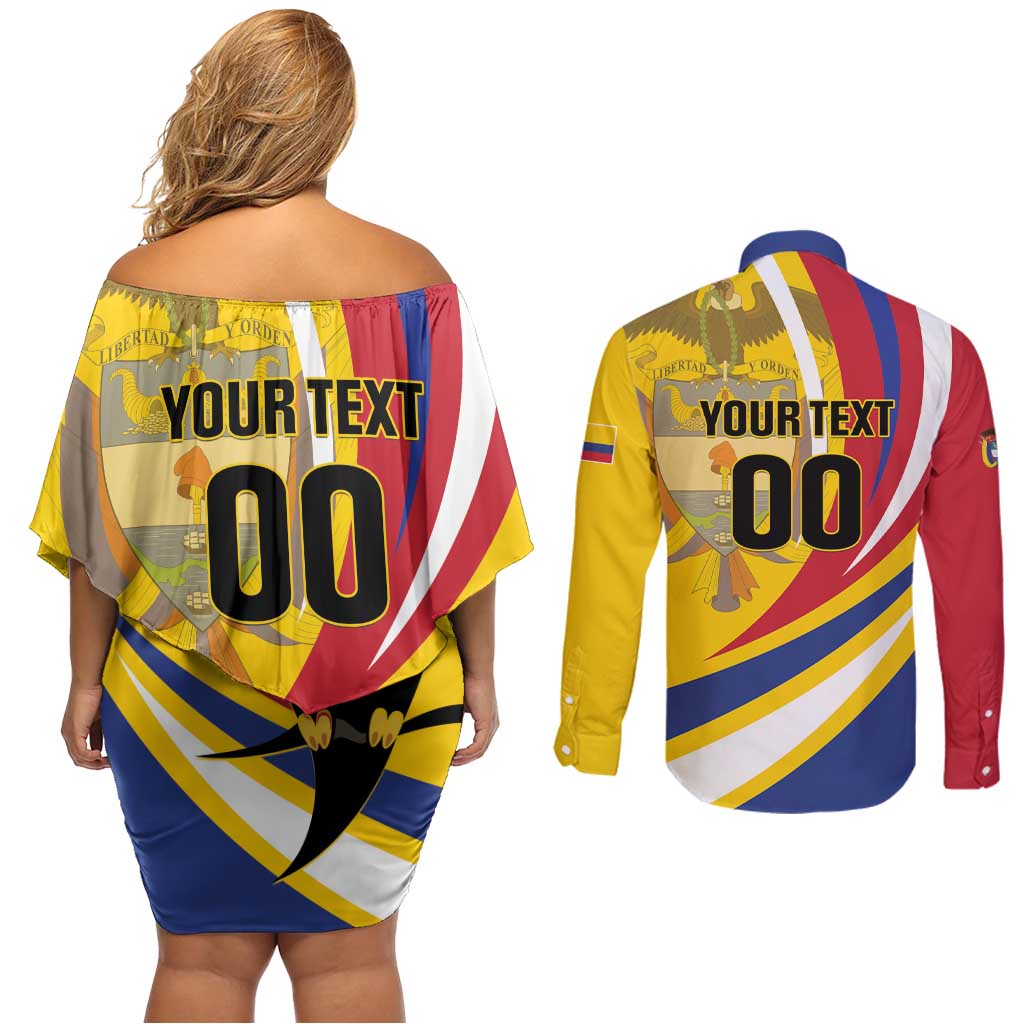 Custom Colombia Rugby Couples Matching Off Shoulder Short Dress and Long Sleeve Button Shirt Los Tucanes Go Champions