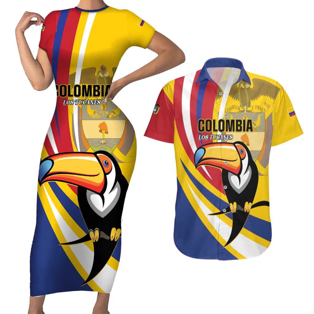 Custom Colombia Rugby Couples Matching Short Sleeve Bodycon Dress and Hawaiian Shirt Los Tucanes Go Champions