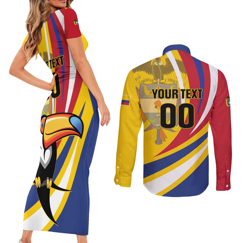 Custom Colombia Rugby Couples Matching Short Sleeve Bodycon Dress and Long Sleeve Button Shirt Los Tucanes Go Champions