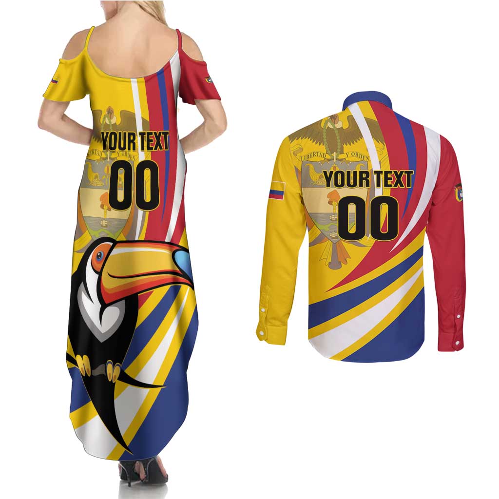 Custom Colombia Rugby Couples Matching Summer Maxi Dress and Long Sleeve Button Shirt Los Tucanes Go Champions