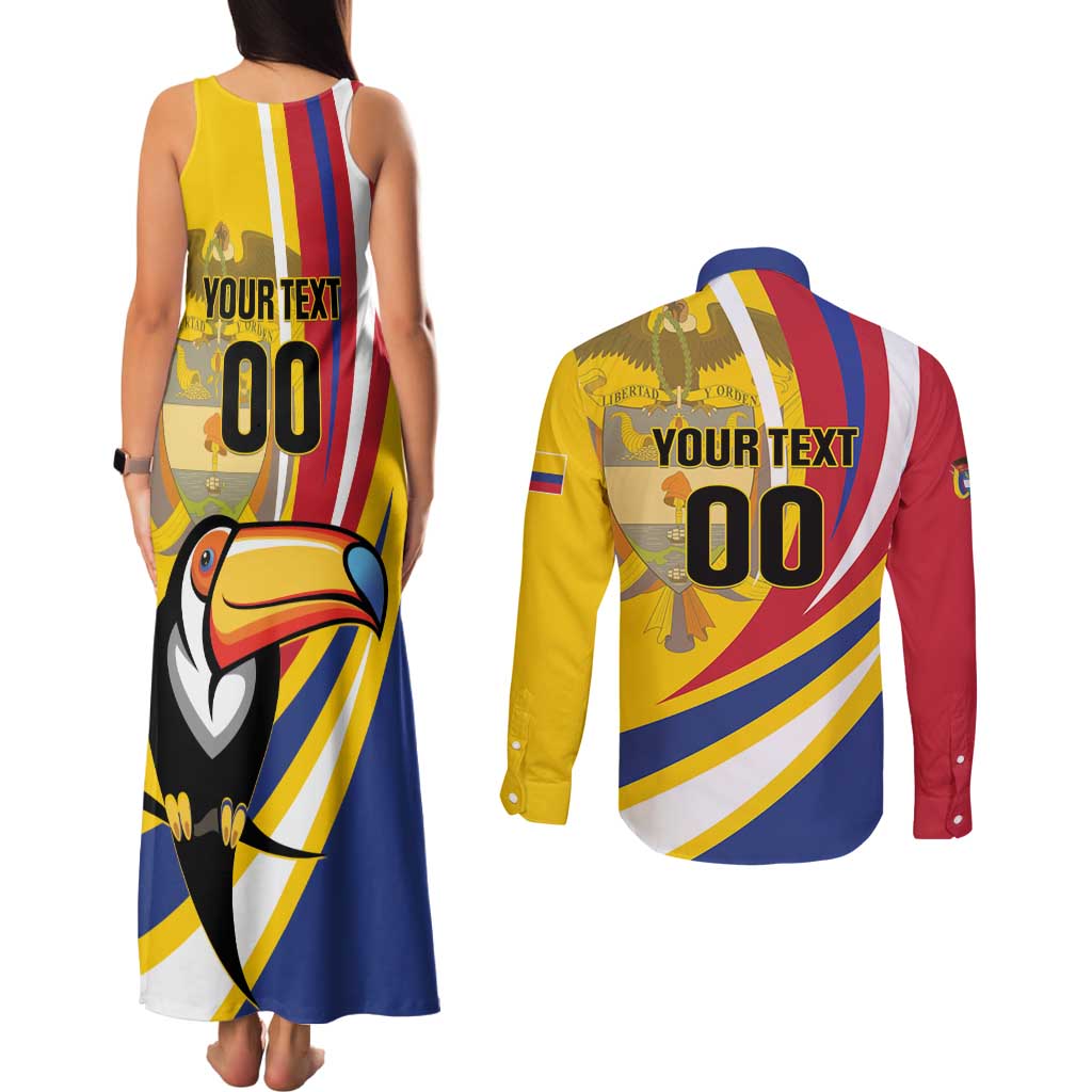 Custom Colombia Rugby Couples Matching Tank Maxi Dress and Long Sleeve Button Shirt Los Tucanes Go Champions