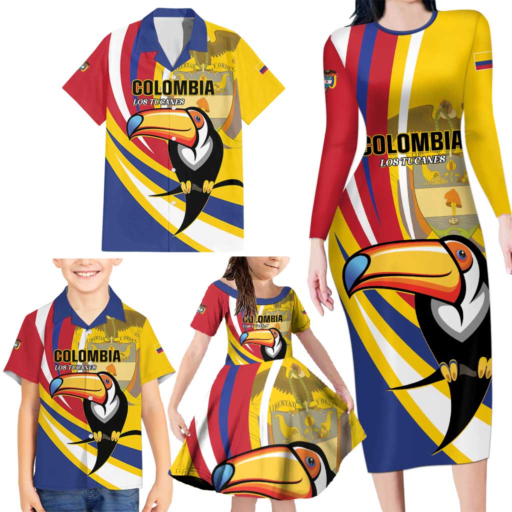 Custom Colombia Rugby Family Matching Long Sleeve Bodycon Dress and Hawaiian Shirt Los Tucanes Go Champions