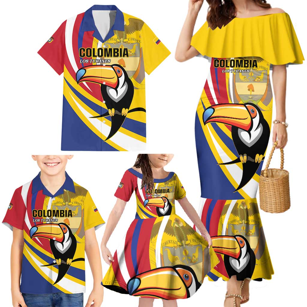 Custom Colombia Rugby Family Matching Mermaid Dress and Hawaiian Shirt Los Tucanes Go Champions