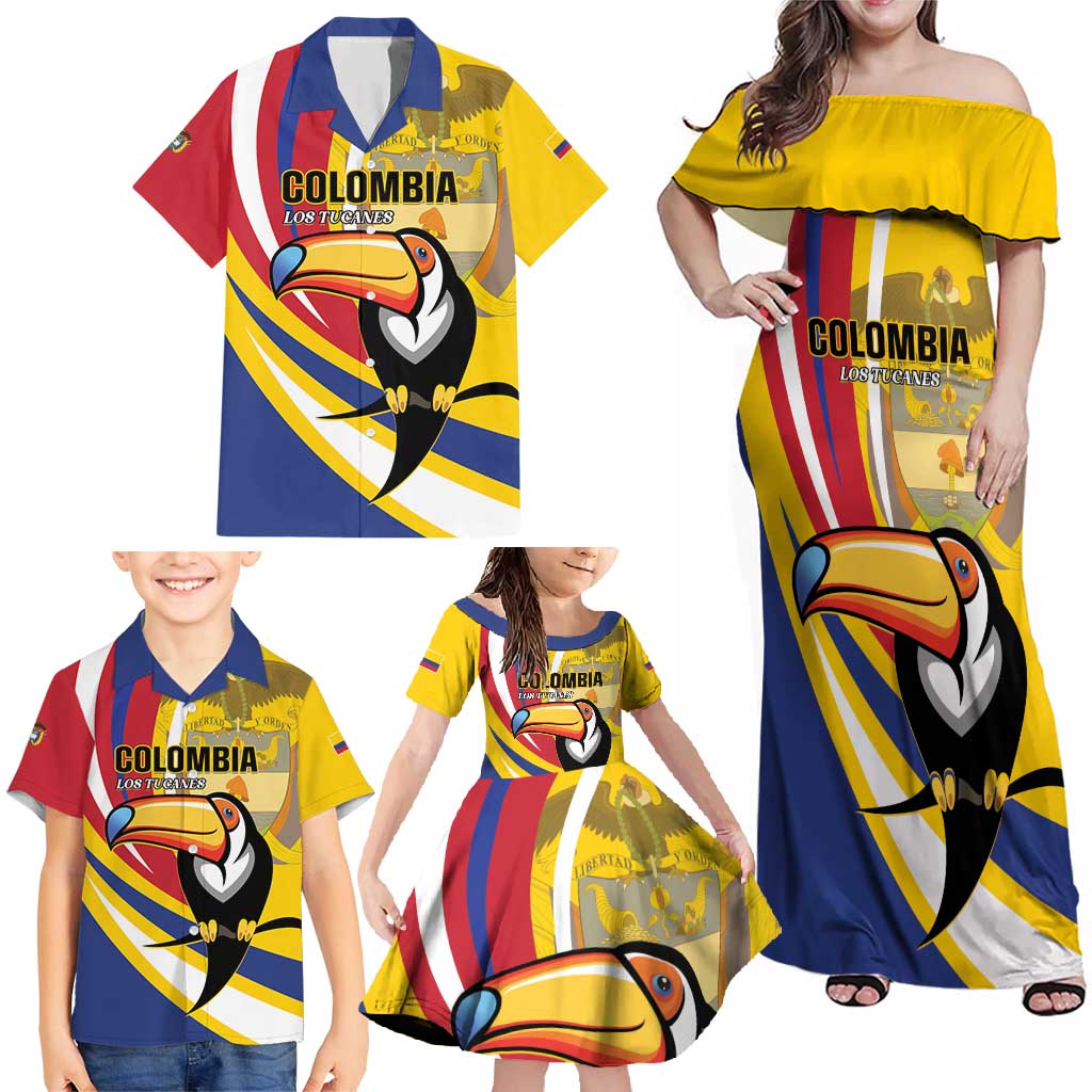 Custom Colombia Rugby Family Matching Off Shoulder Maxi Dress and Hawaiian Shirt Los Tucanes Go Champions