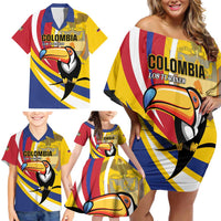 Custom Colombia Rugby Family Matching Off Shoulder Short Dress and Hawaiian Shirt Los Tucanes Go Champions