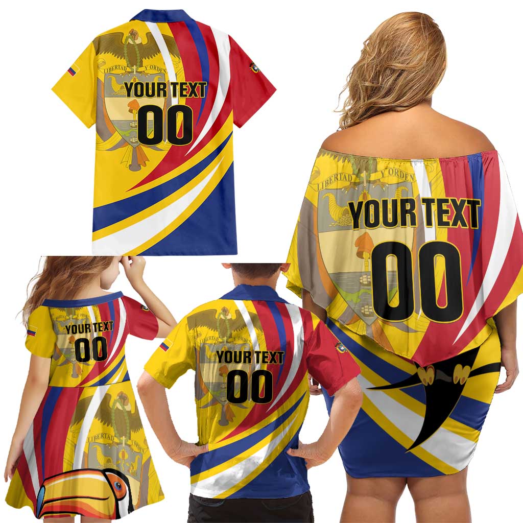 Custom Colombia Rugby Family Matching Off Shoulder Short Dress and Hawaiian Shirt Los Tucanes Go Champions