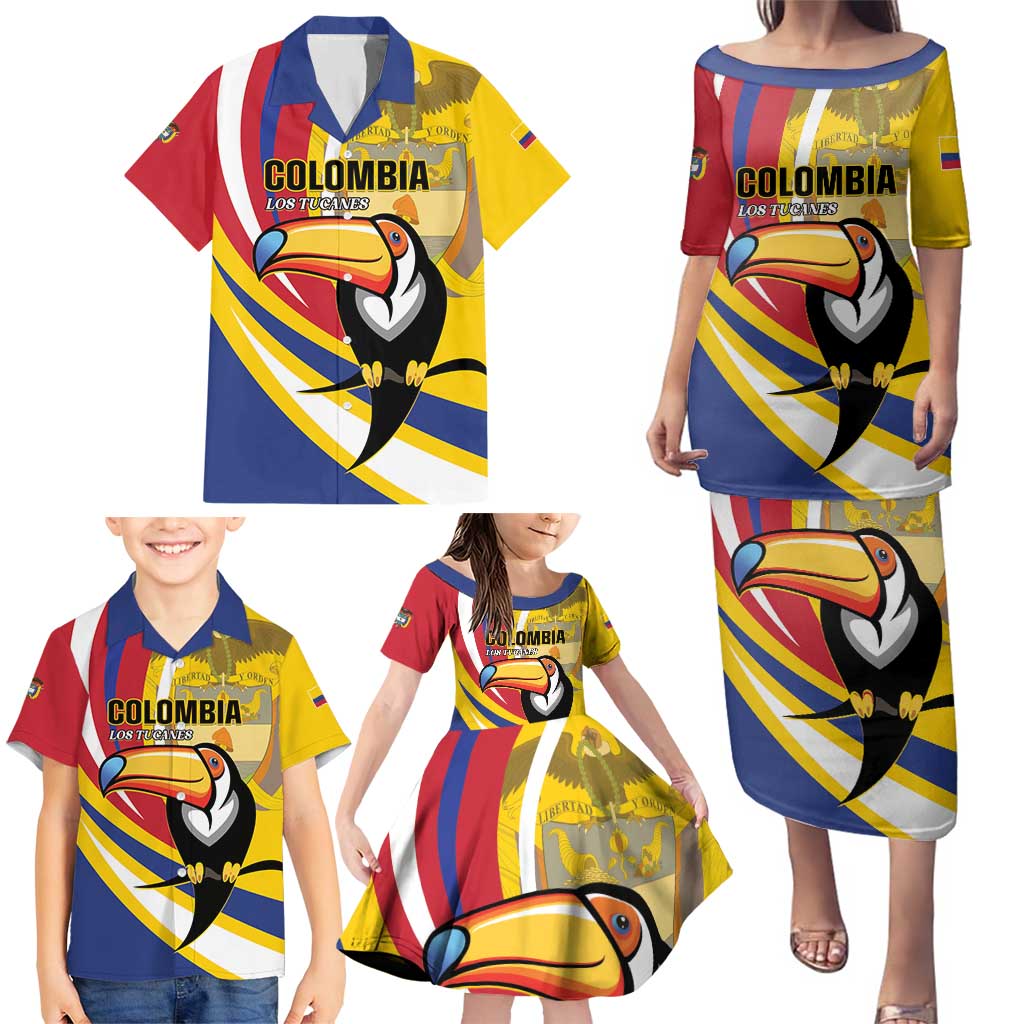 Custom Colombia Rugby Family Matching Puletasi and Hawaiian Shirt Los Tucanes Go Champions
