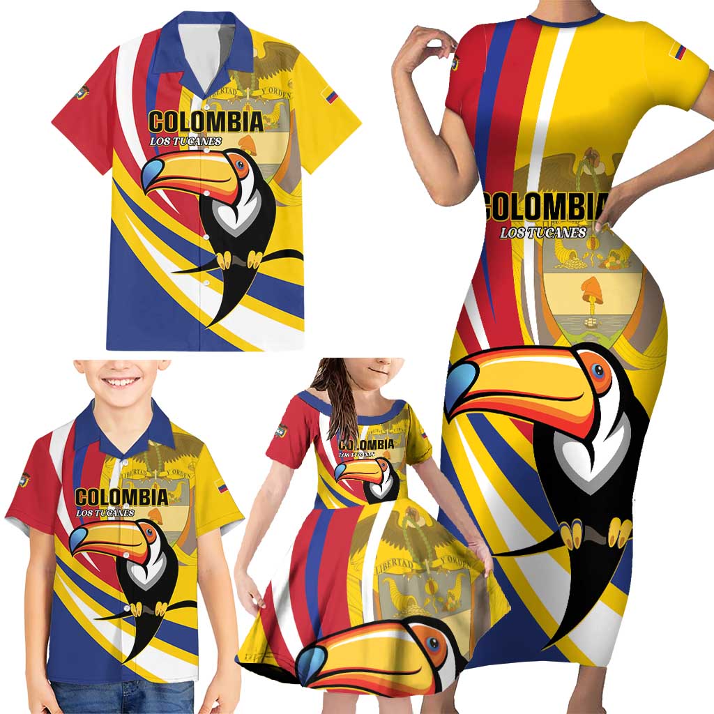 Custom Colombia Rugby Family Matching Short Sleeve Bodycon Dress and Hawaiian Shirt Los Tucanes Go Champions
