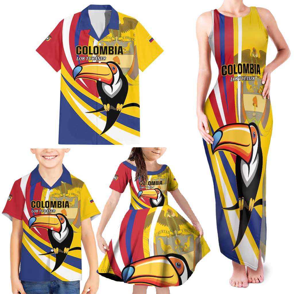 Custom Colombia Rugby Family Matching Tank Maxi Dress and Hawaiian Shirt Los Tucanes Go Champions