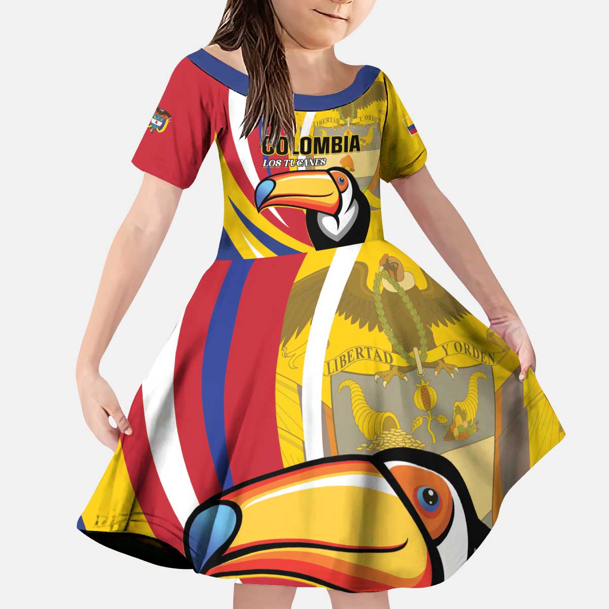 Custom Colombia Rugby Kid Short Sleeve Dress Los Tucanes Go Champions