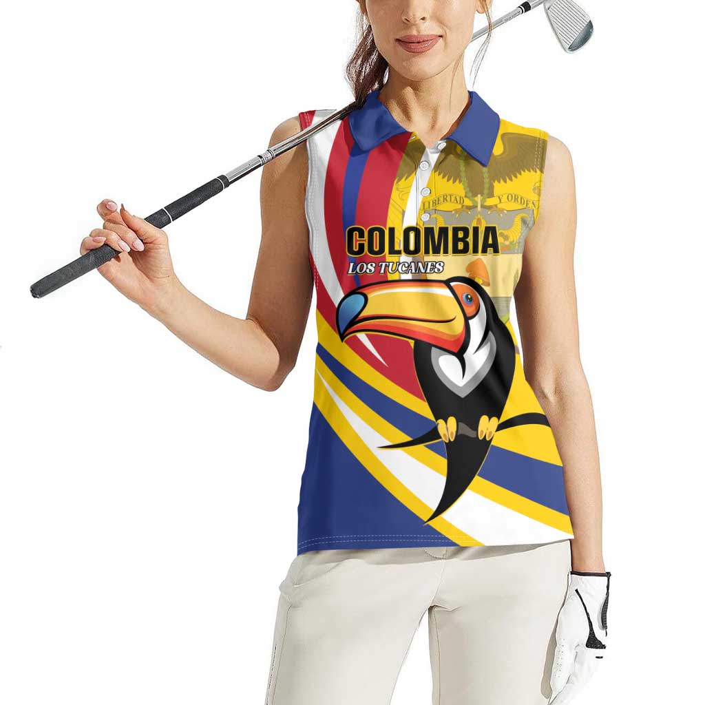 Custom Colombia Rugby Women Sleeveless Polo Shirt Los Tucanes Go Champions