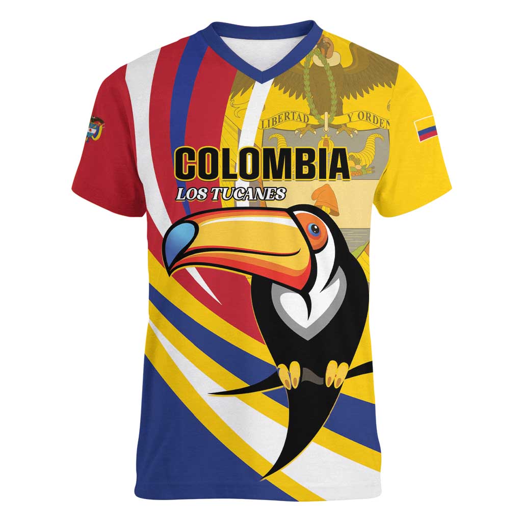Custom Colombia Rugby Women V-Neck T-Shirt Los Tucanes Go Champions