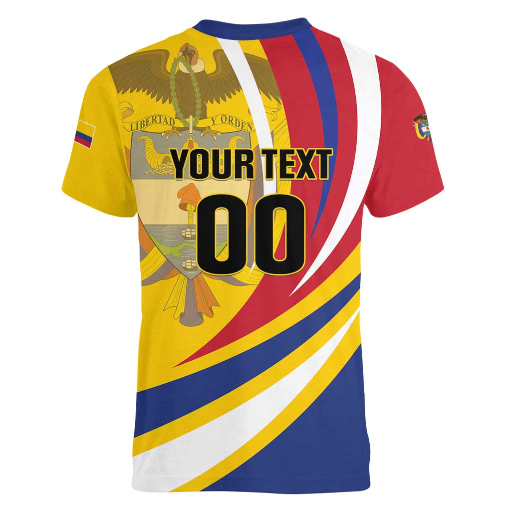 Custom Colombia Rugby Women V-Neck T-Shirt Los Tucanes Go Champions