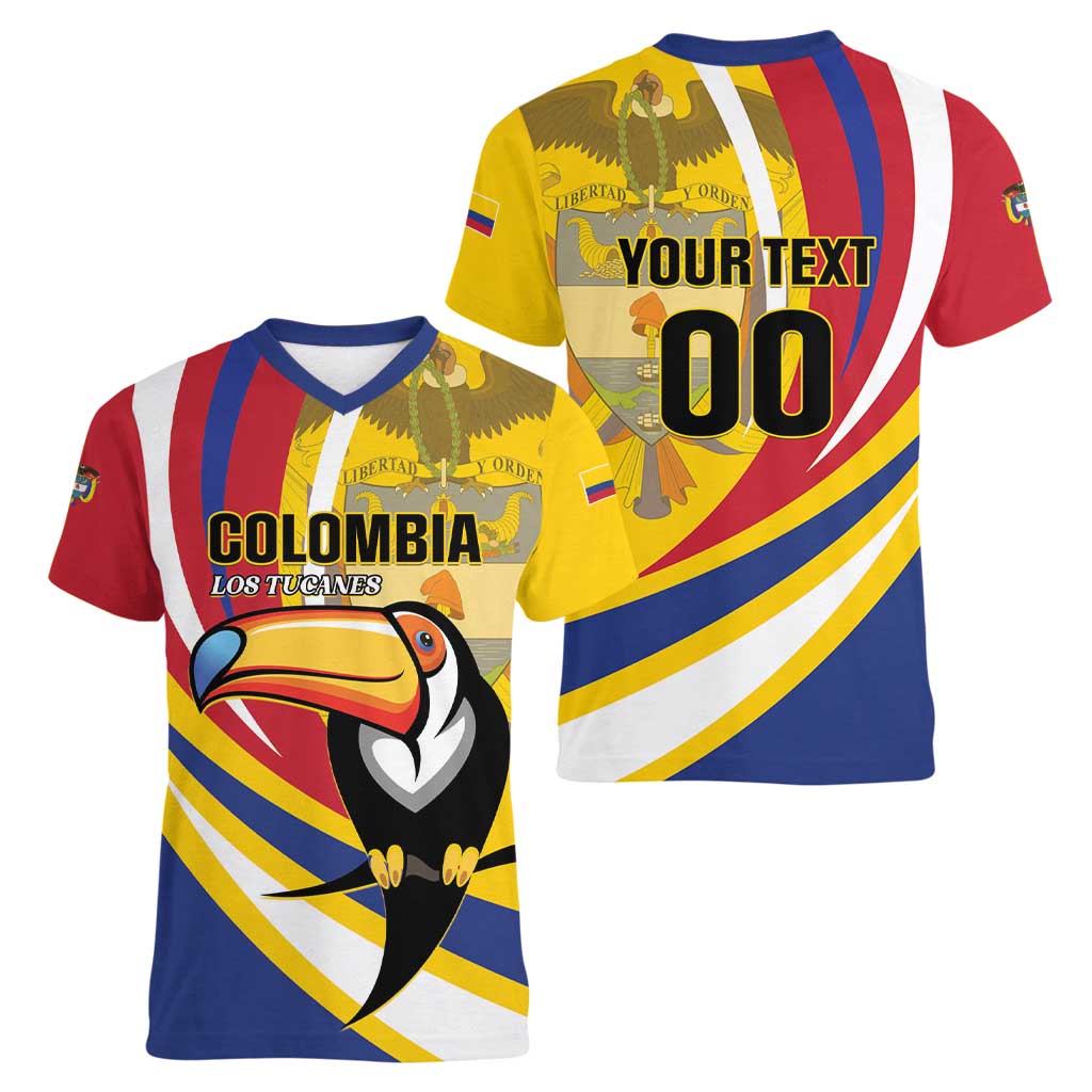 Custom Colombia Rugby Women V-Neck T-Shirt Los Tucanes Go Champions