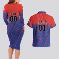 Custom Costa Rica Rugby Couples Matching Long Sleeve Bodycon Dress and Hawaiian Shirt Ticos Go Champions