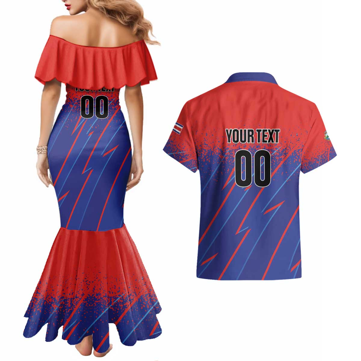 Custom Costa Rica Rugby Couples Matching Mermaid Dress and Hawaiian Shirt Ticos Go Champions