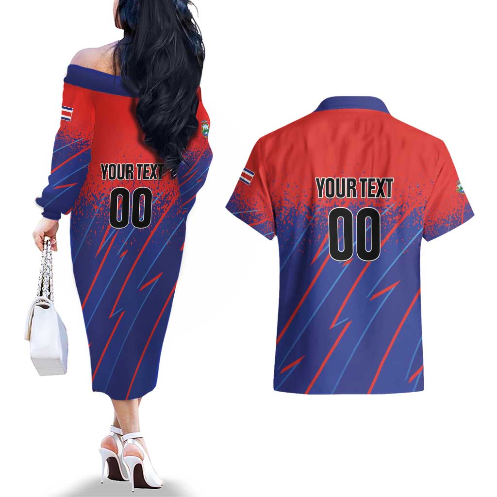Custom Costa Rica Rugby Couples Matching Off The Shoulder Long Sleeve Dress and Hawaiian Shirt Ticos Go Champions