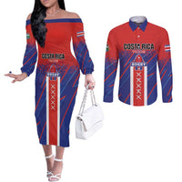 Custom Costa Rica Rugby Couples Matching Off The Shoulder Long Sleeve Dress and Long Sleeve Button Shirt Ticos Go Champions
