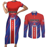 Custom Costa Rica Rugby Couples Matching Short Sleeve Bodycon Dress and Long Sleeve Button Shirt Ticos Go Champions