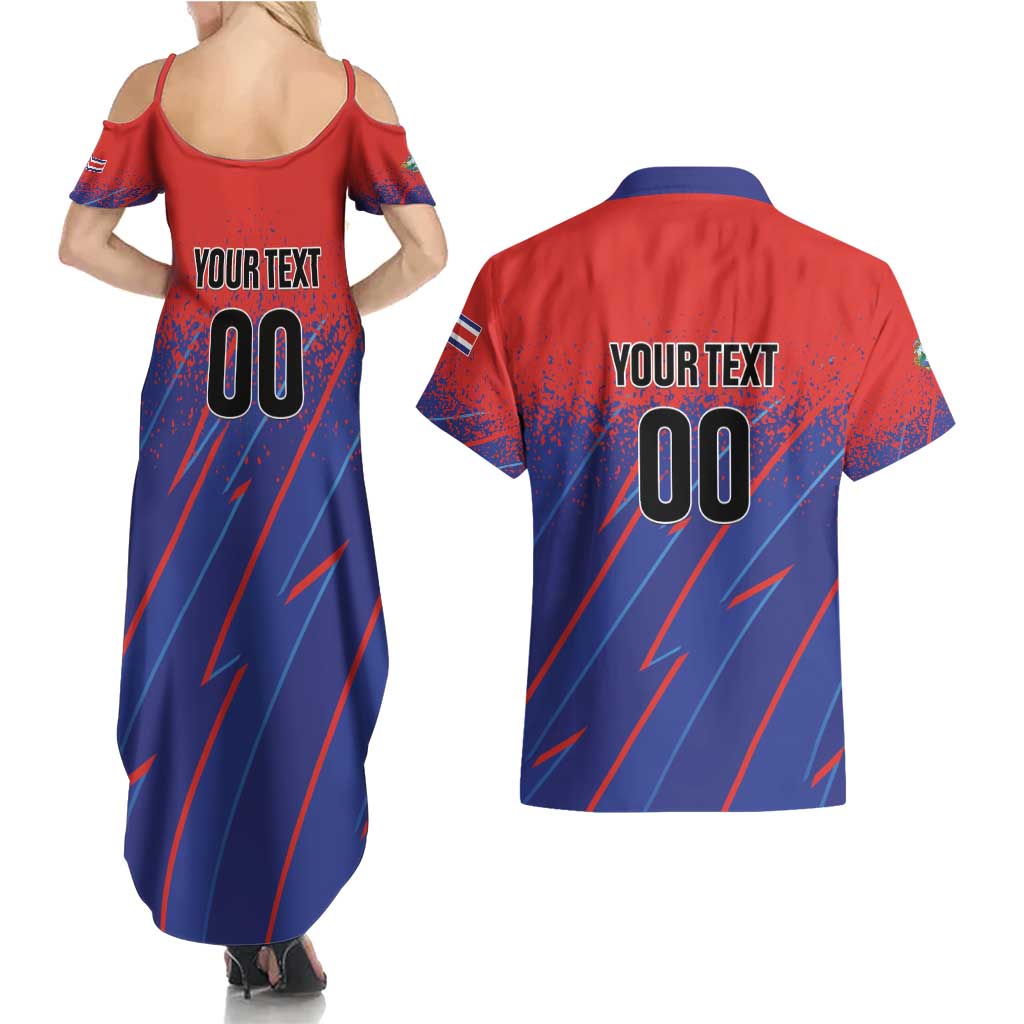 Custom Costa Rica Rugby Couples Matching Summer Maxi Dress and Hawaiian Shirt Ticos Go Champions