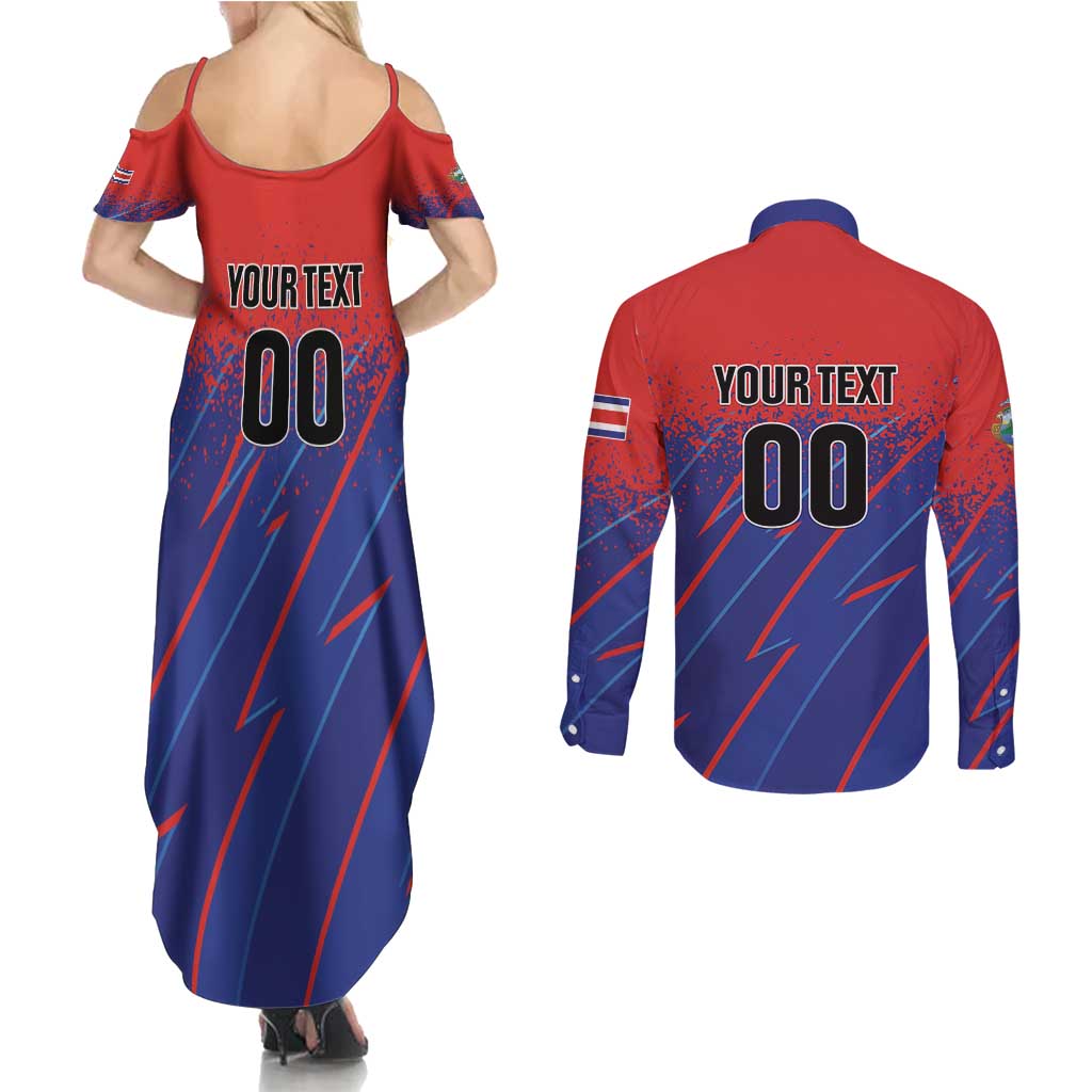 Custom Costa Rica Rugby Couples Matching Summer Maxi Dress and Long Sleeve Button Shirt Ticos Go Champions