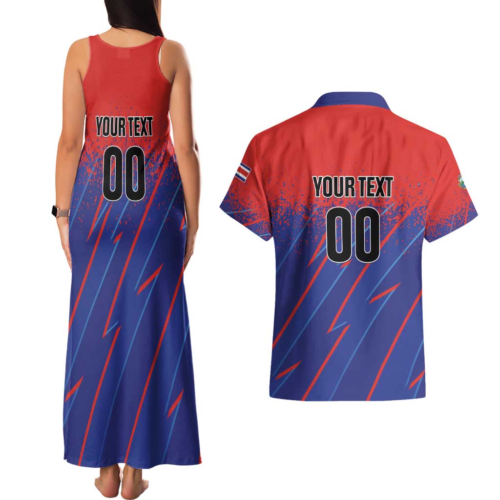 Custom Costa Rica Rugby Couples Matching Tank Maxi Dress and Hawaiian Shirt Ticos Go Champions