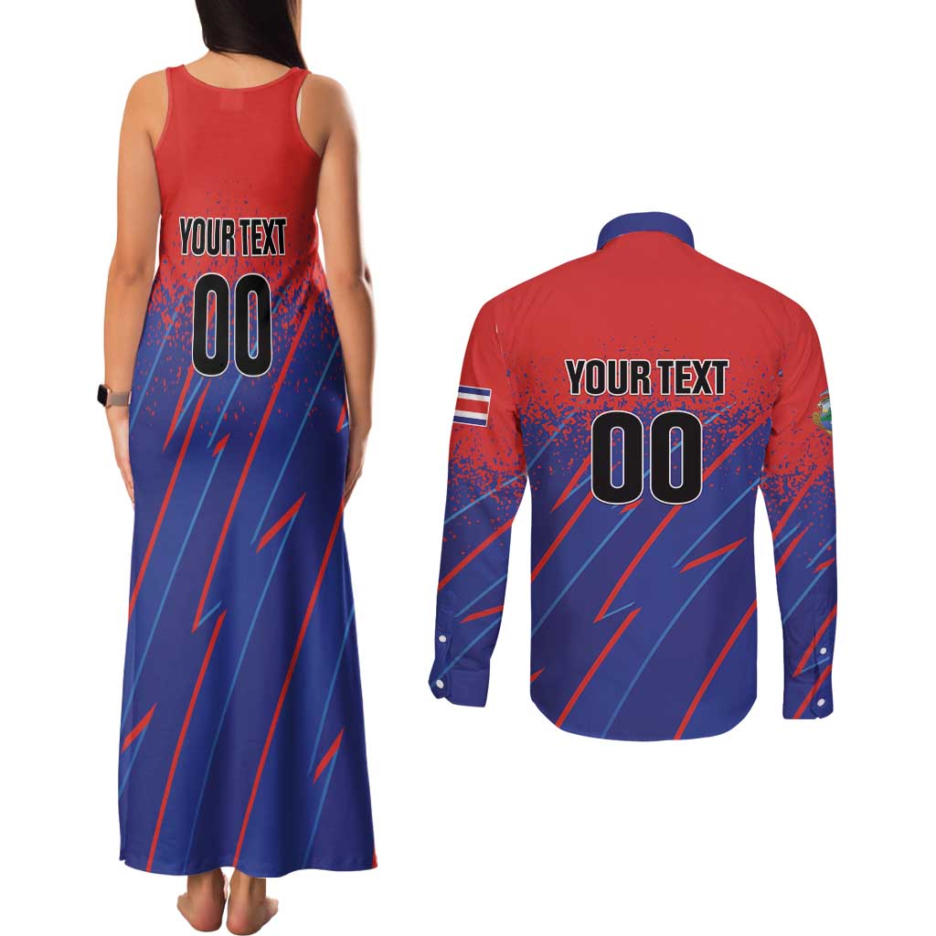 Custom Costa Rica Rugby Couples Matching Tank Maxi Dress and Long Sleeve Button Shirt Ticos Go Champions