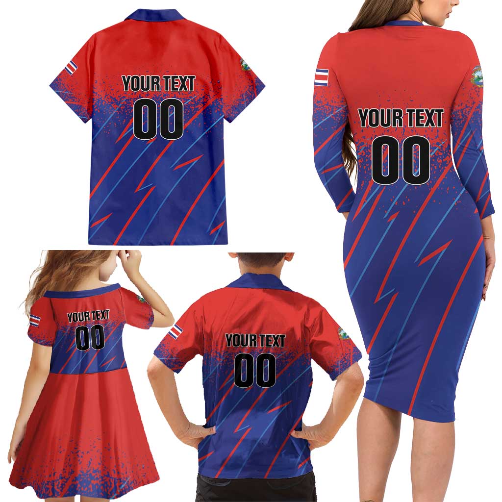 Custom Costa Rica Rugby Family Matching Long Sleeve Bodycon Dress and Hawaiian Shirt Ticos Go Champions