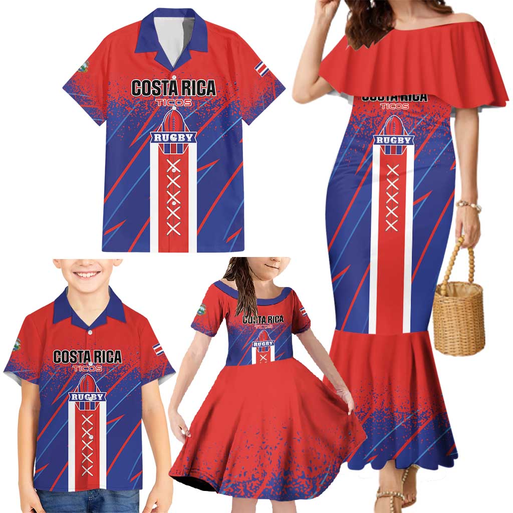 Custom Costa Rica Rugby Family Matching Mermaid Dress and Hawaiian Shirt Ticos Go Champions