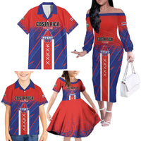 Custom Costa Rica Rugby Family Matching Off The Shoulder Long Sleeve Dress and Hawaiian Shirt Ticos Go Champions