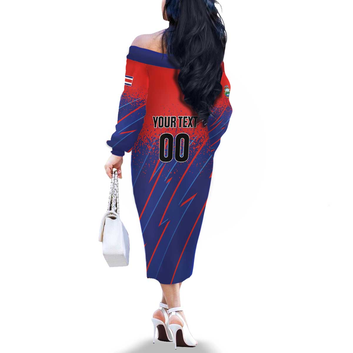 Custom Costa Rica Rugby Family Matching Off The Shoulder Long Sleeve Dress and Hawaiian Shirt Ticos Go Champions