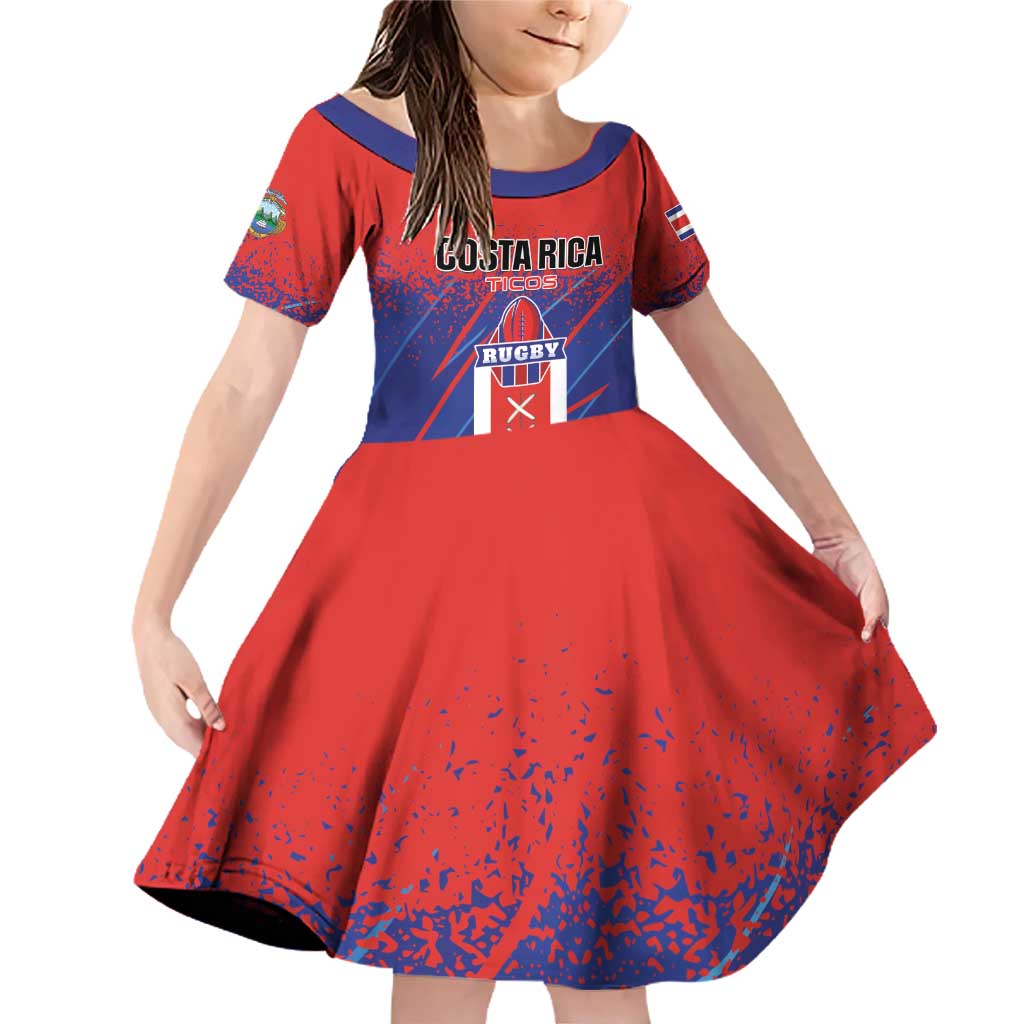 Custom Costa Rica Rugby Family Matching Off Shoulder Short Dress and Hawaiian Shirt Ticos Go Champions