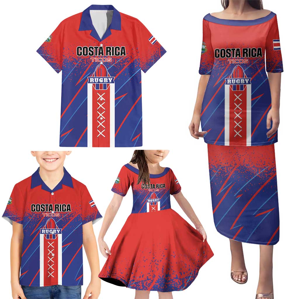 Custom Costa Rica Rugby Family Matching Puletasi and Hawaiian Shirt Ticos Go Champions