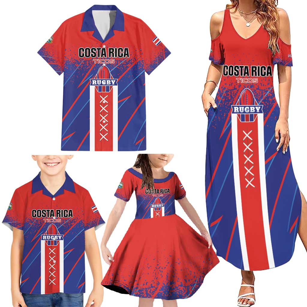 Custom Costa Rica Rugby Family Matching Summer Maxi Dress and Hawaiian Shirt Ticos Go Champions